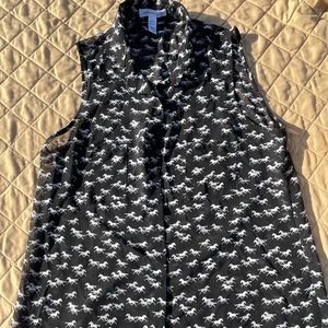 Ambiance Black and White Horse Print Blouse